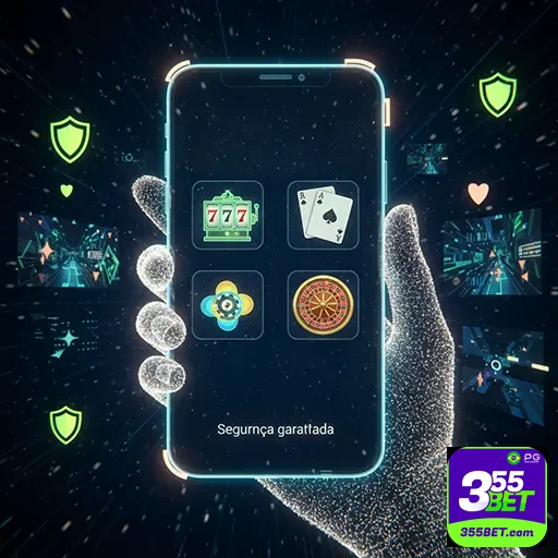 Imagem de um jogador no app 355bet com destaque para benefícios VIP e Cashback em casino mobile