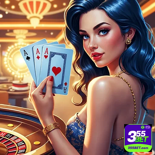Imagem com elementos de casino, promovendo 355bet, o site de apostas e jogos de azar online