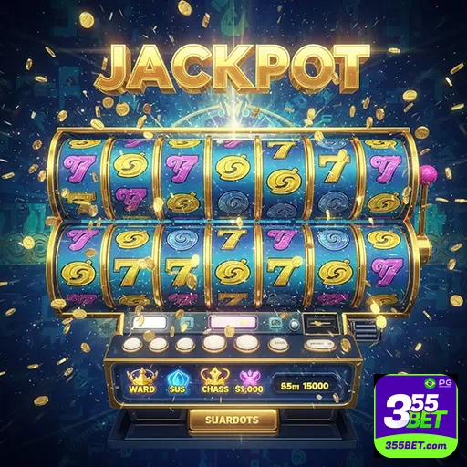 Imagem de jogos de caça-níqueis no site 355bet, destaque para a seção Slots.